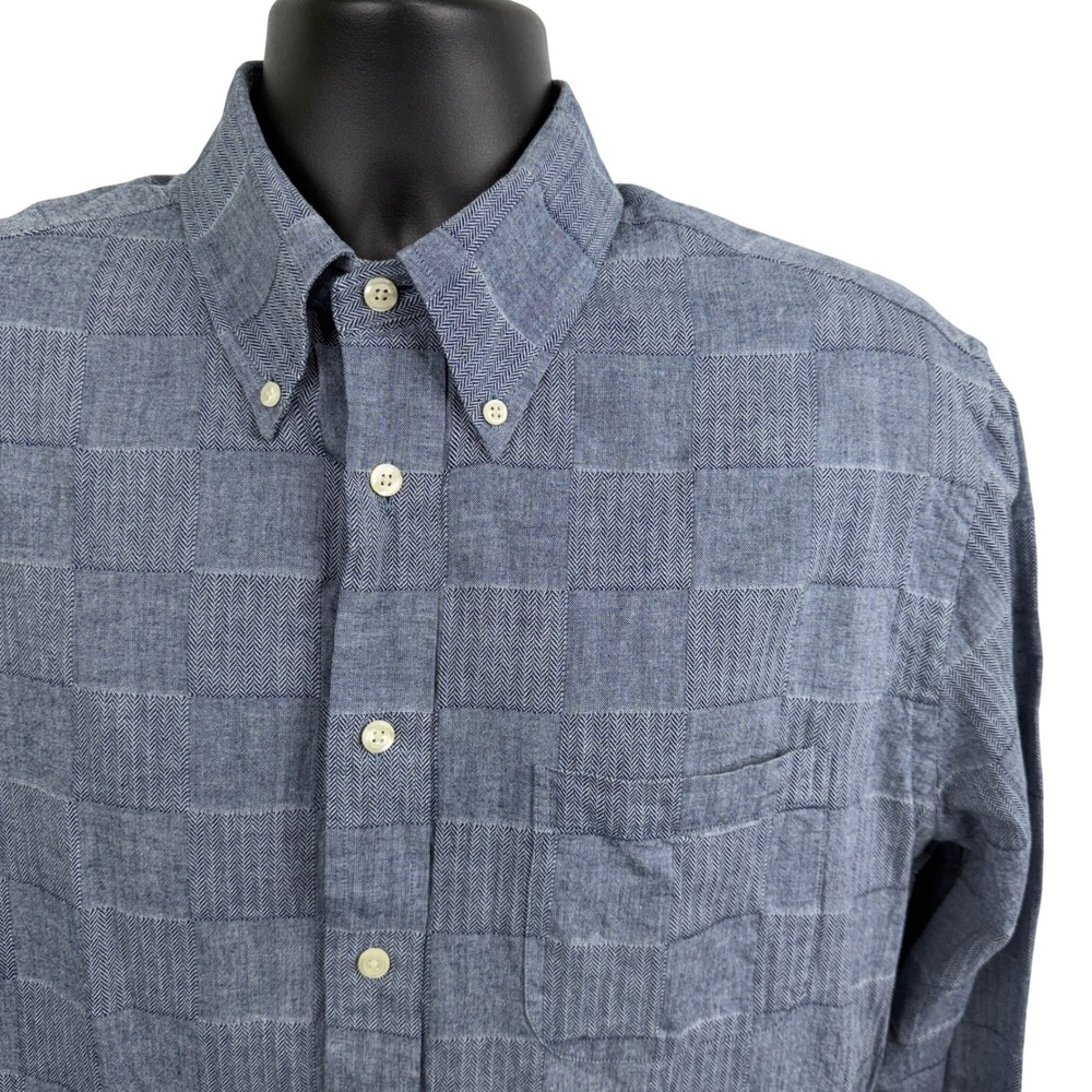 Brooks Brothers Regent Fit Blue Herringbone Patchwork Cotton Shirt Mens Large